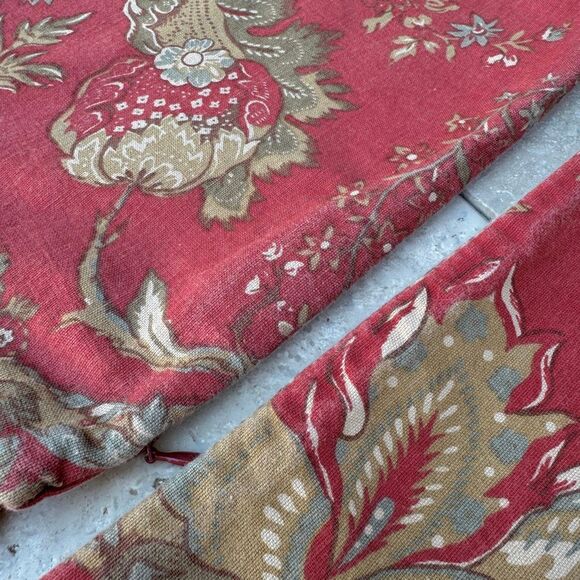 Lot of 3 Pottery Barn Pillow Covers Jacobean Floral Large 24”x24” Red Linen - Picture 4 of 9